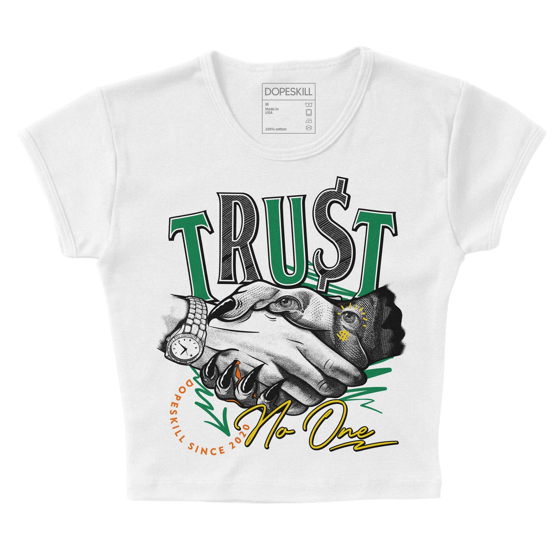 Green Sneakers DopeSkill Women's Crop Top Trust No One Graphic Streetwear - White 