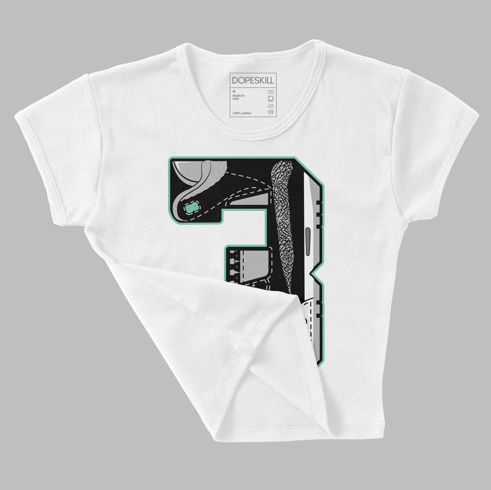 Jordan 3 "Green Glow" DopeSkill Women's Crop Top No.3 Graphic Streetwear - White 