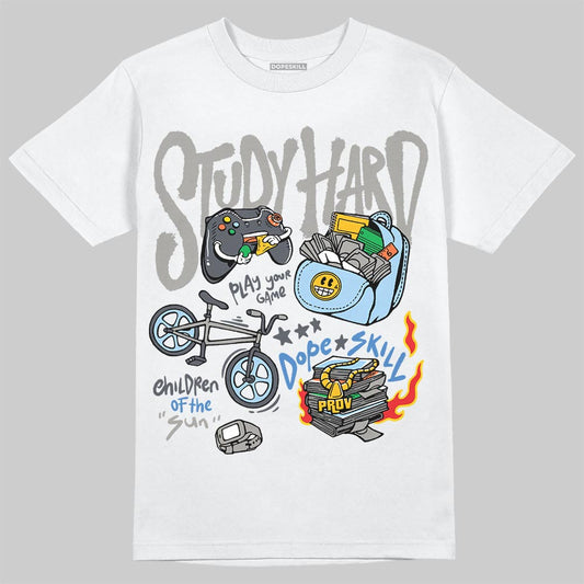 Jordan 11 Cool Grey DopeSkill T-Shirt Study Hard Graphic Streetwear - White 