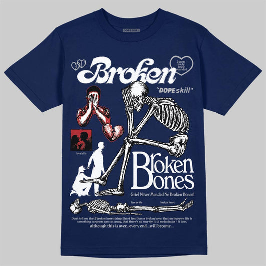 Jordan 12 Retro French Blue (2025) DopeSkill T-Shirt Broken Bones Graphic Streetwear - navy