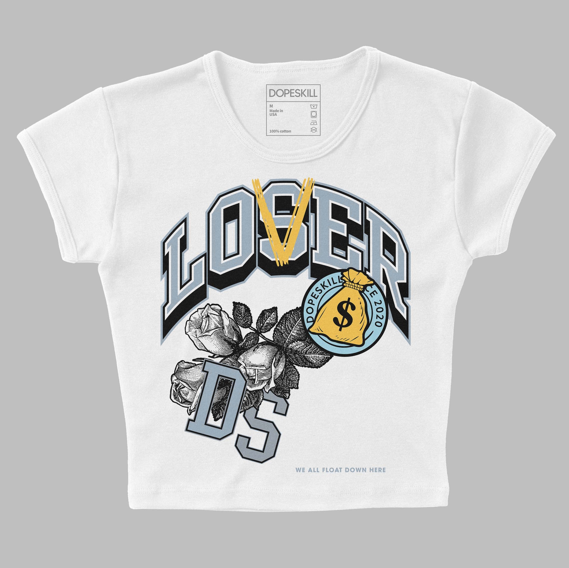 Jordan 13 “Blue Grey” DopeSkill Women's Crop Top Loser Lover Graphic Streetwear - White