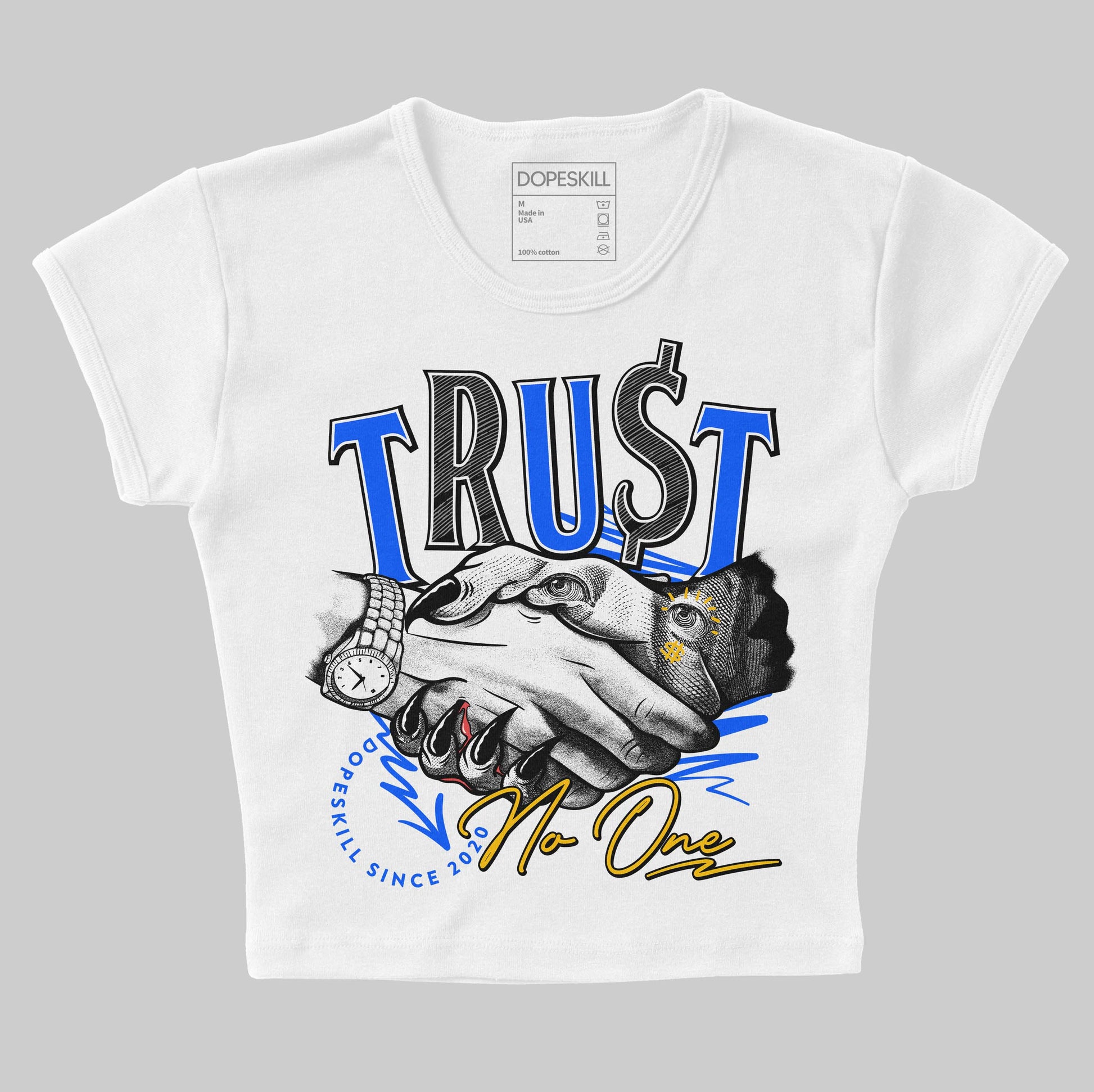 Royal Blue Sneakers DopeSkill Women's Crop Top Trust No One Graphic Streetwear - White 