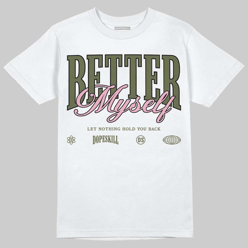 SB Dunk Low Pro x Arts-Rec Skateshop Rust Pink and Rough Green DopeSkill T-Shirt Better Myself Graphic Streetwear - White