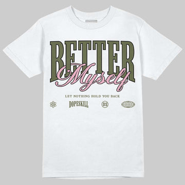 SB Dunk Low Pro x Arts-Rec Skateshop Rust Pink and Rough Green DopeSkill T-Shirt Better Myself Graphic Streetwear - White