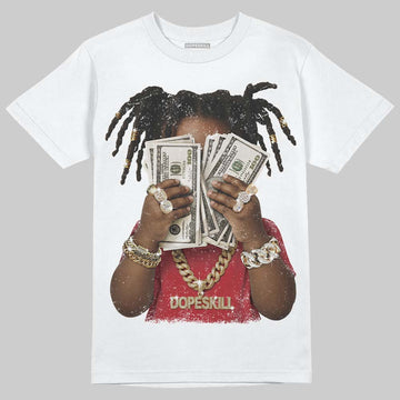 Jordan 5 Retro Fire Red Black Tongue (2025) DopeSkill T-Shirt Rich Youth Graphic Streetwear - White