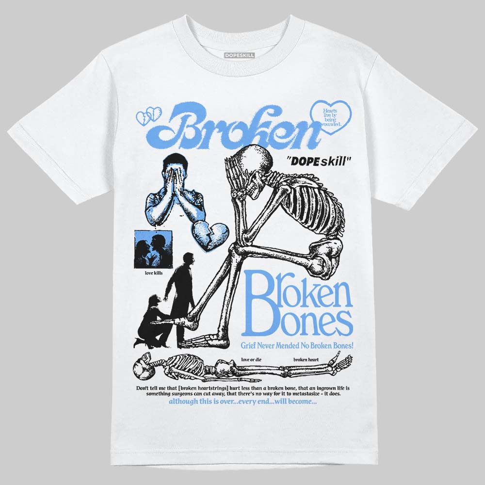 Jordan 5 Black University Blue DopeSkill T-Shirt Broken Bones Graphic Streetwear - White 