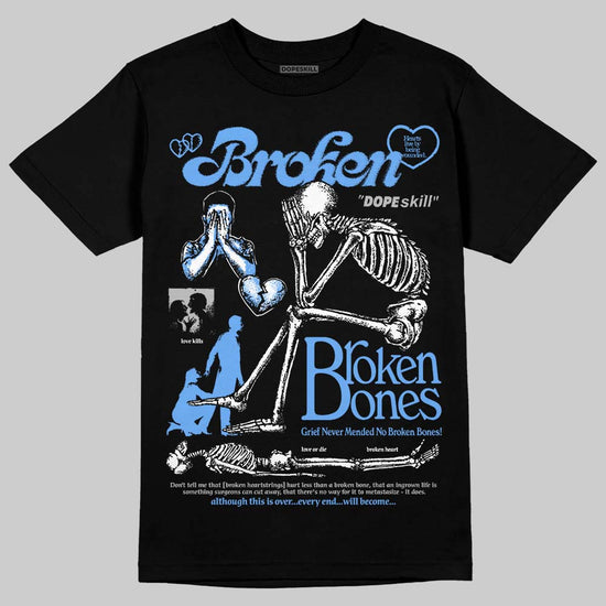 Jordan 5 Black University Blue DopeSkill T-Shirt Broken Bones Graphic Streetwear - black