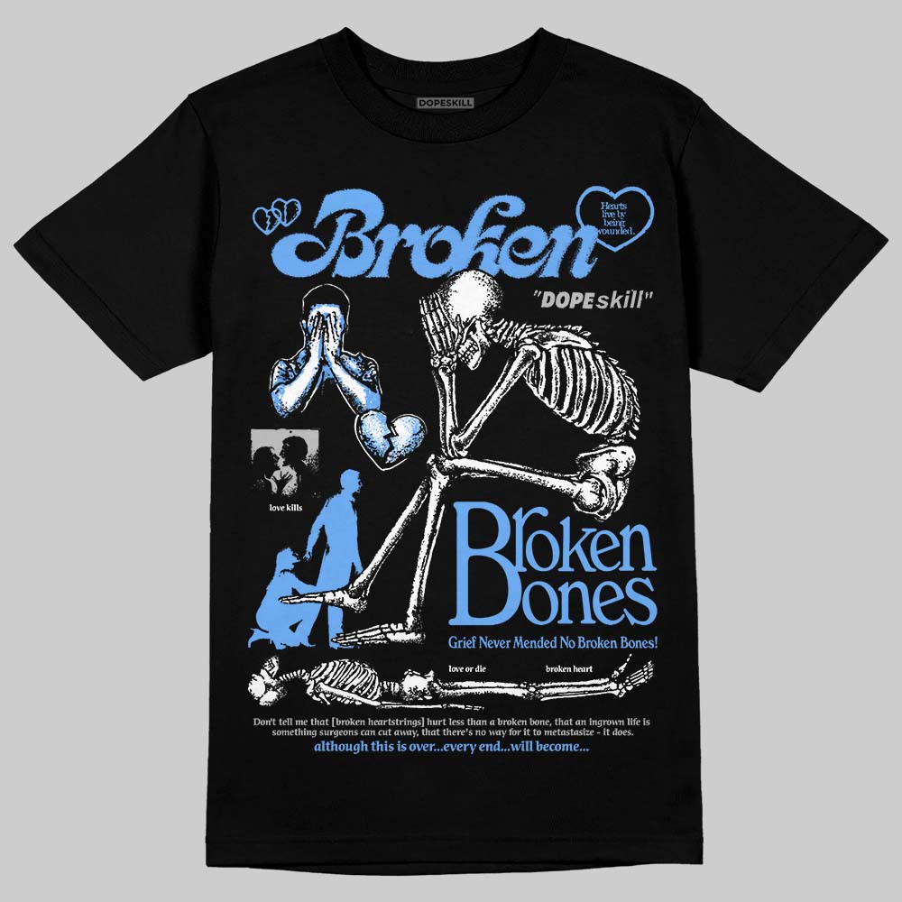 Jordan 5 Black University Blue DopeSkill T-Shirt Broken Bones Graphic Streetwear - black