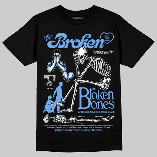 Jordan 5 Black University Blue DopeSkill T-Shirt Broken Bones Graphic Streetwear - black