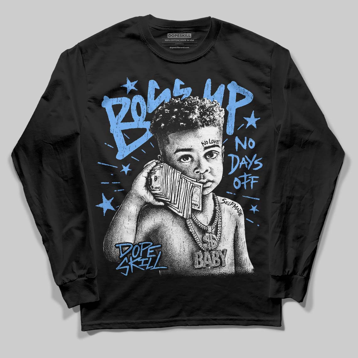 Jordan 5 Black University Blue DopeSkill Long Sleeve T-Shirt Boss Up Graphic Streetwear - black