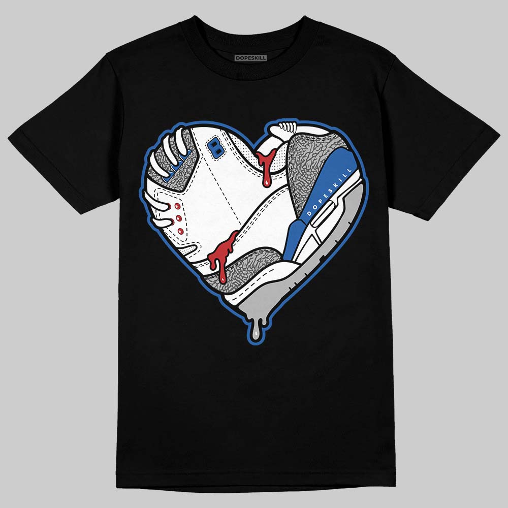 Jordan 3 "True Blue" DopeSkill T-Shirt Heart Jordan 3 Graphic Streetwear - Black