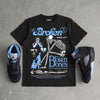 Black University Blue 5s DopeSkill T-Shirt Broken Bones Graphic