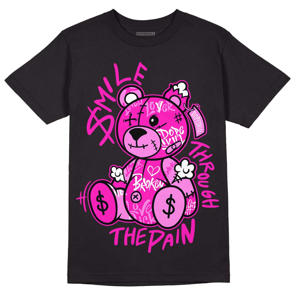 Dunk Low GS “Active Fuchsia” DopeSkill T-Shirt Smile Through The Pain Graphic Streetwear - Black