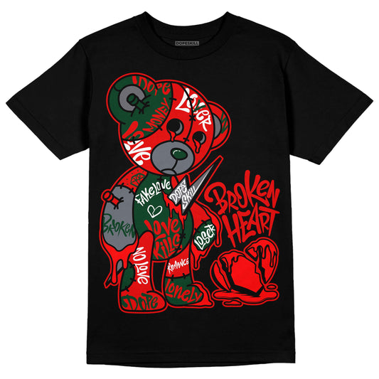 Jordan 2 White Fire Red DopeSkill T-Shirt Broken Heart Graphic Streetwear - Black