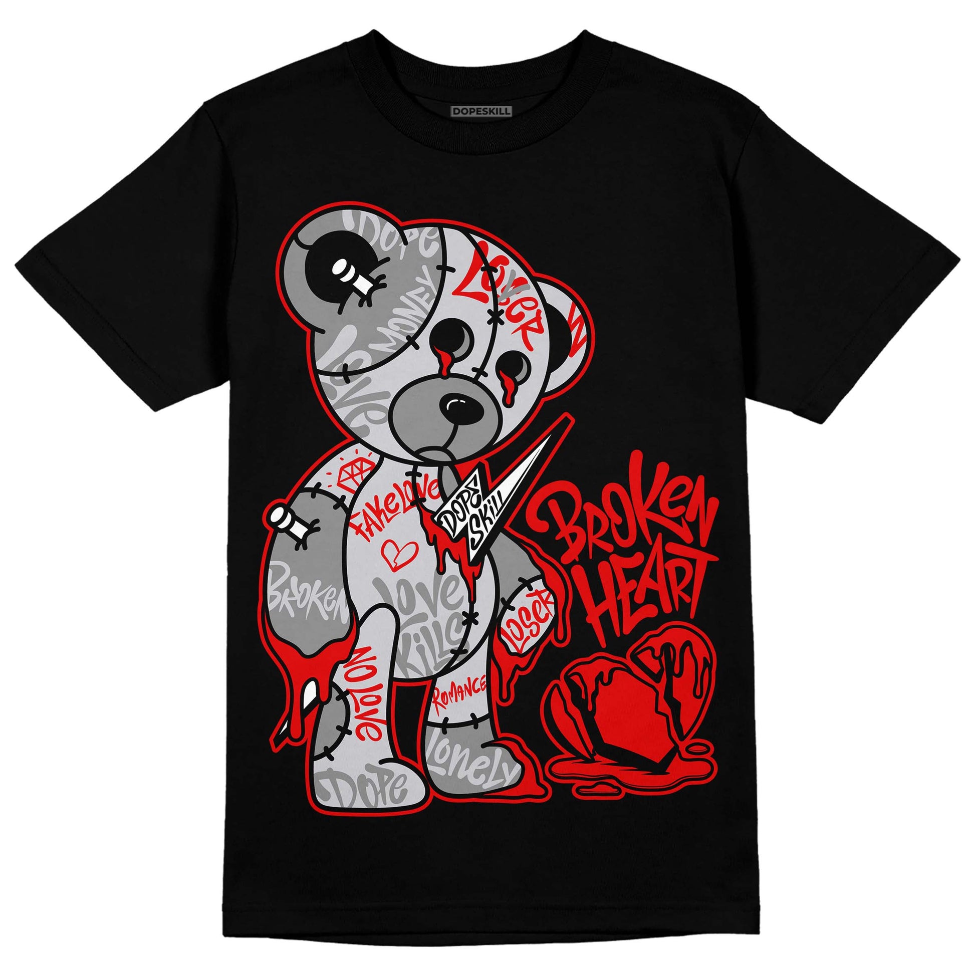 Jordan 2 Retro "Black Cement" DopeSkill T-Shirt Broken Heart Graphic Streetwear - Black