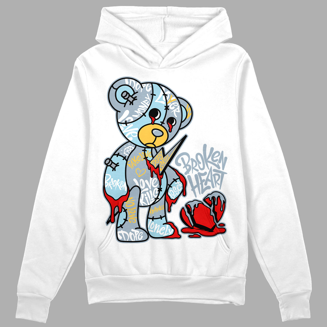 Jordan 13 “Blue Grey” DopeSkill Hoodie Sweatshirt Broken Heart Graphic Streetwear - White 