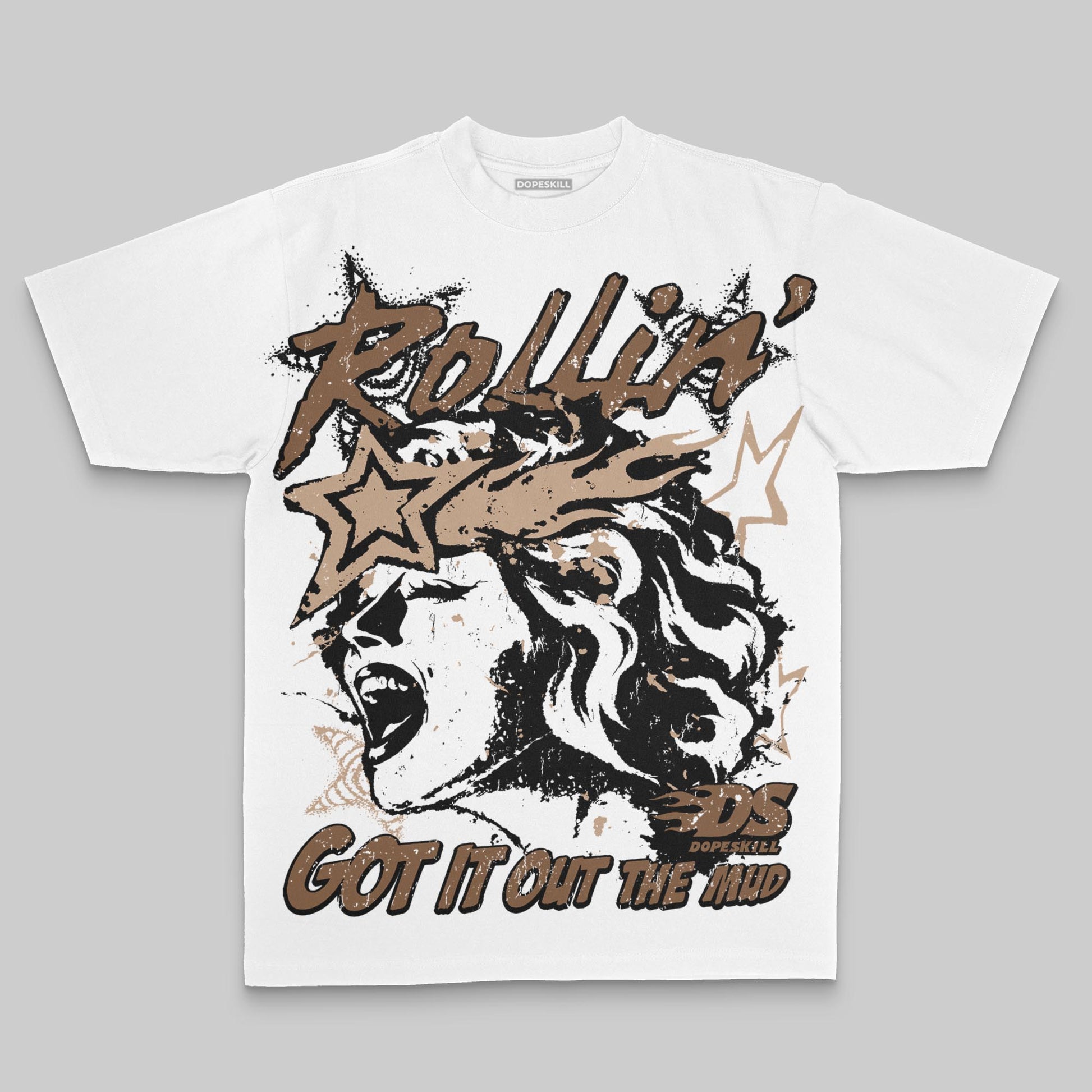 Brown Oversize Print Got It Out The Mud DopeSkill Graphic Premium T-shirt Streetwear - White