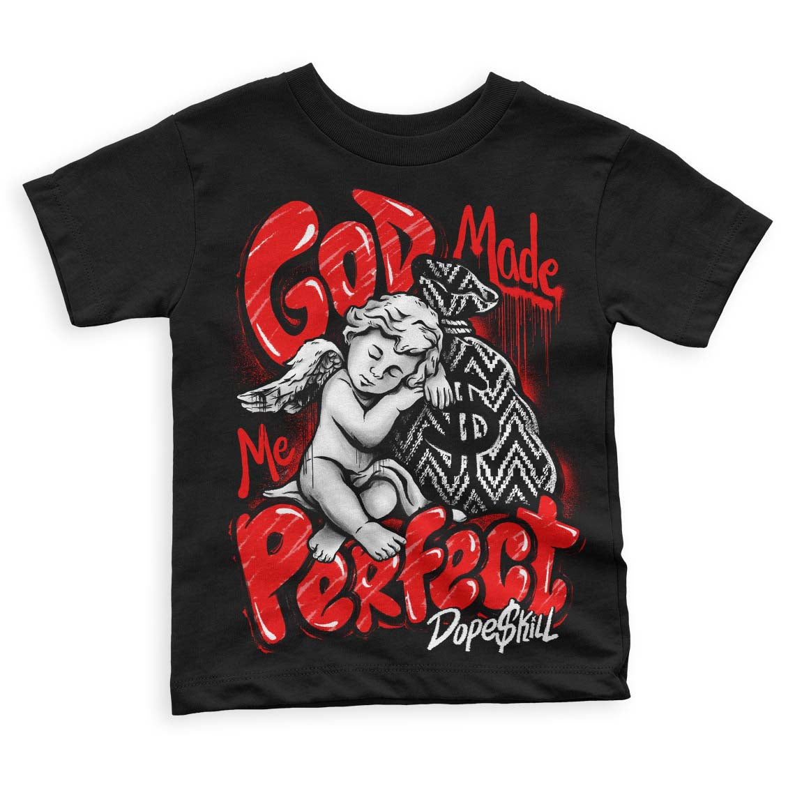 Jordan 12 “Cherry” DopeSkill Toddler Kids T-shirt God Made Me Perfect Graphic Streetwear - Black 