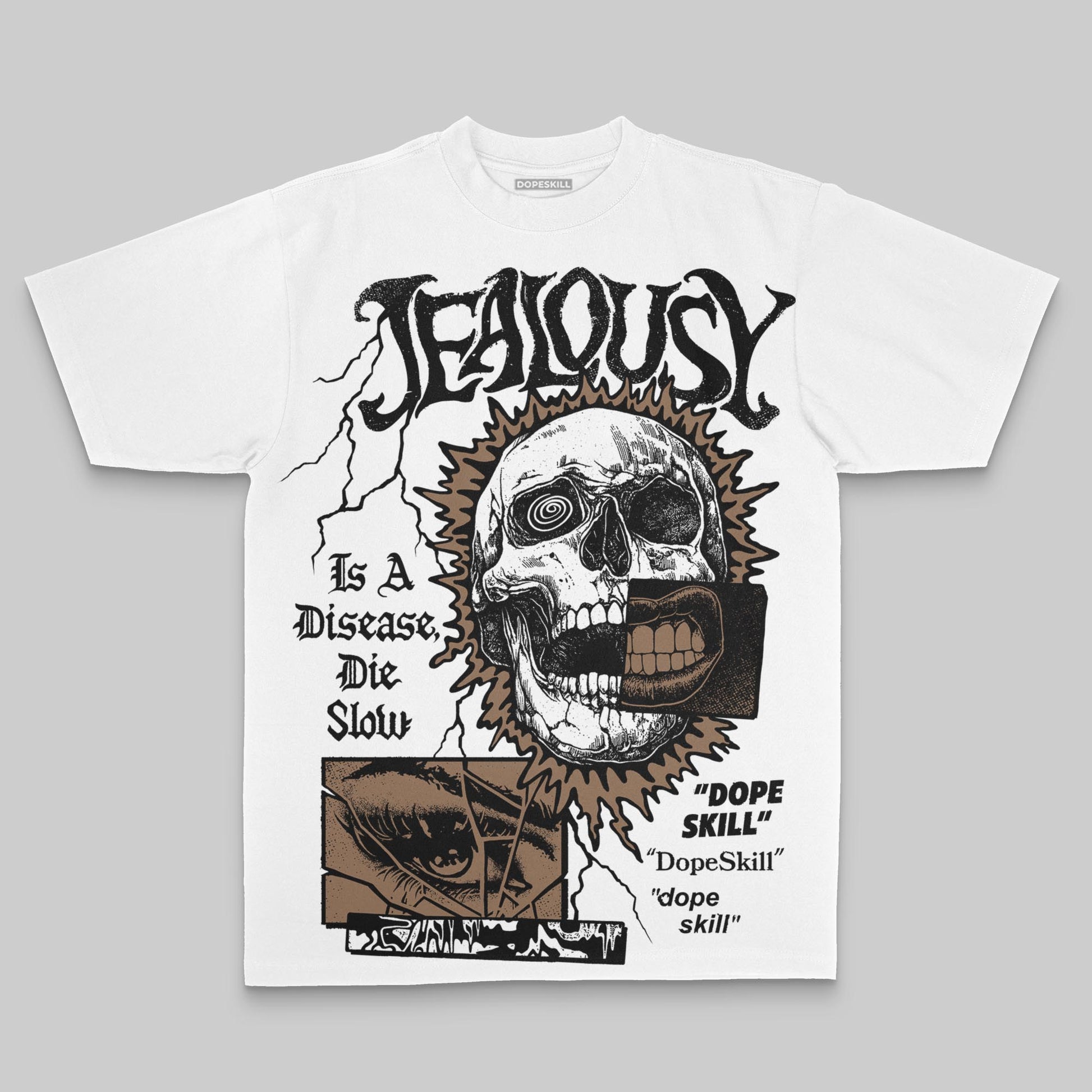 Brown Oversize Print Jealousy DopeSkill Graphic T-shirt Streetwear - White
