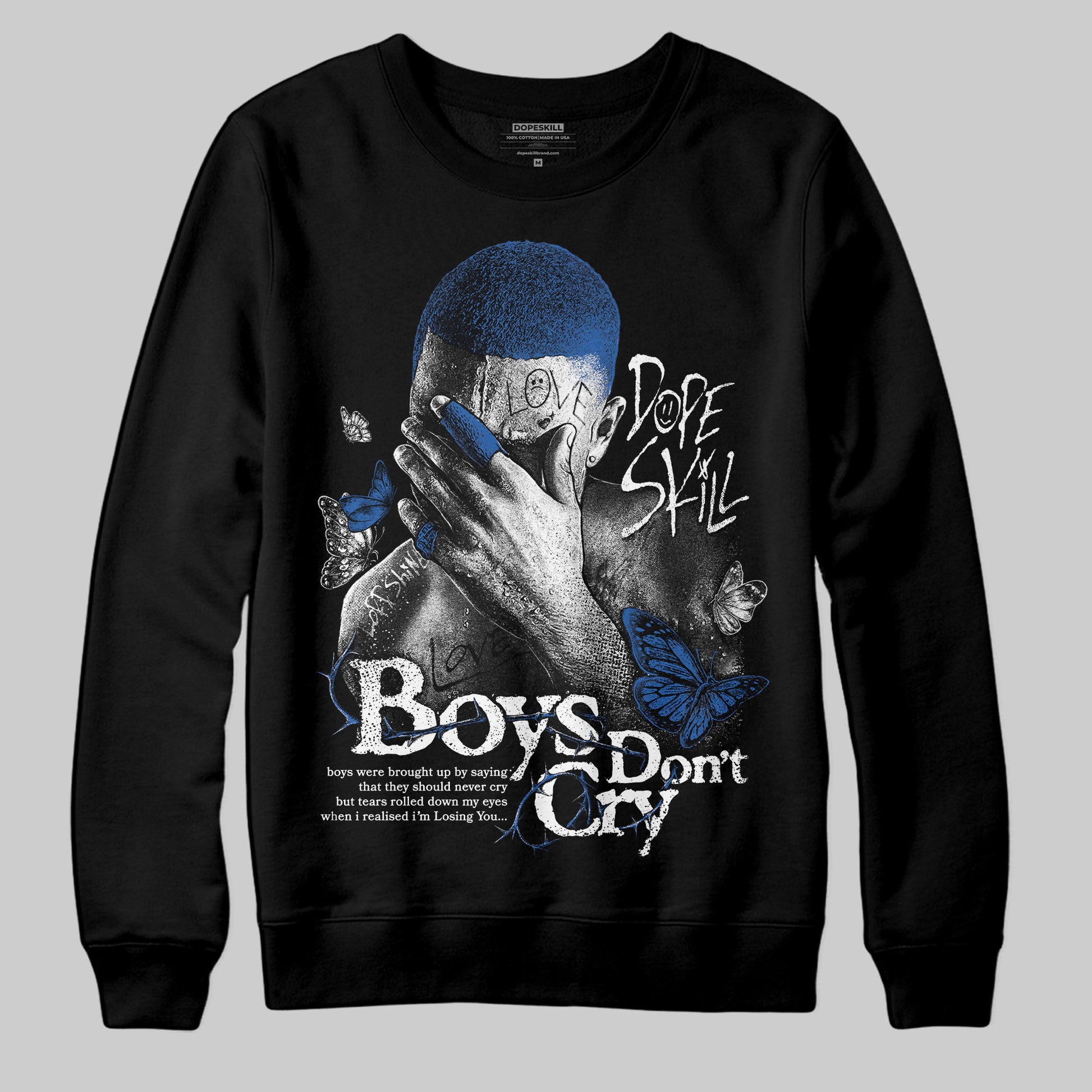 Jordan 12 “Blueberry” DopeSkill Sweatshirt Boys Don't Cry Graphic Streetwear - Black