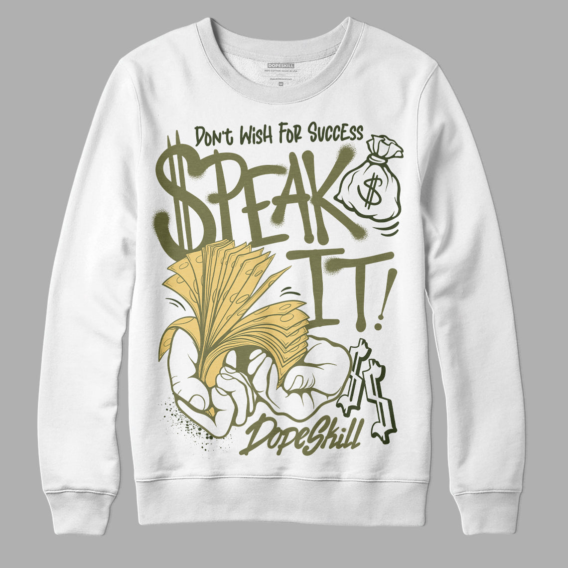 Jordan 4 Retro SE Craft Medium Olive DopeSkill Sweatshirt Speak It Graphic Streetwear - White 