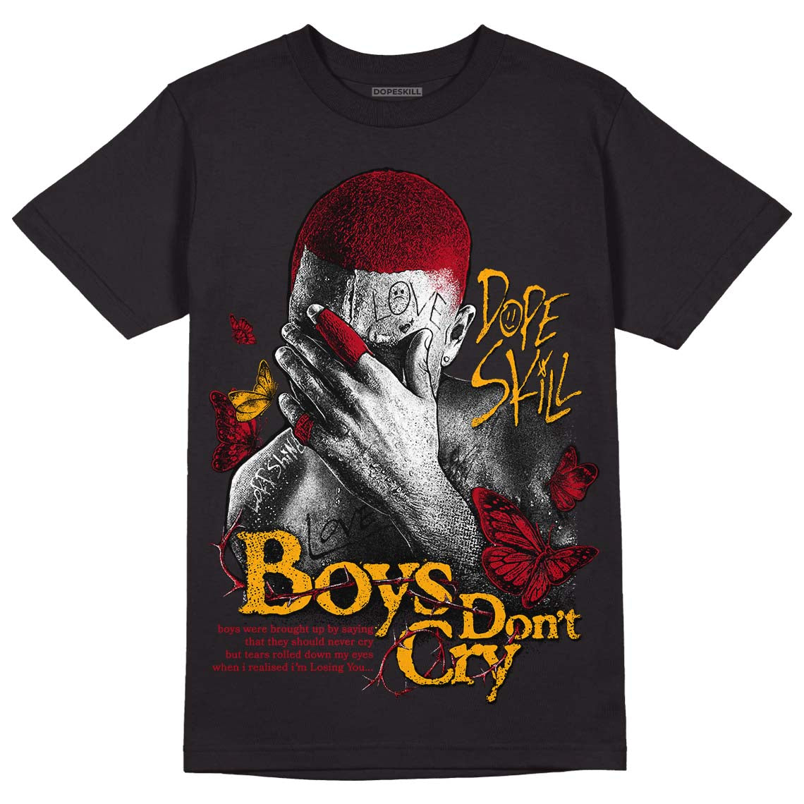 Jordan 7 Retro Cardinal DopeSkill T-Shirt Boys Don't Cry Graphic Streetwear - Black