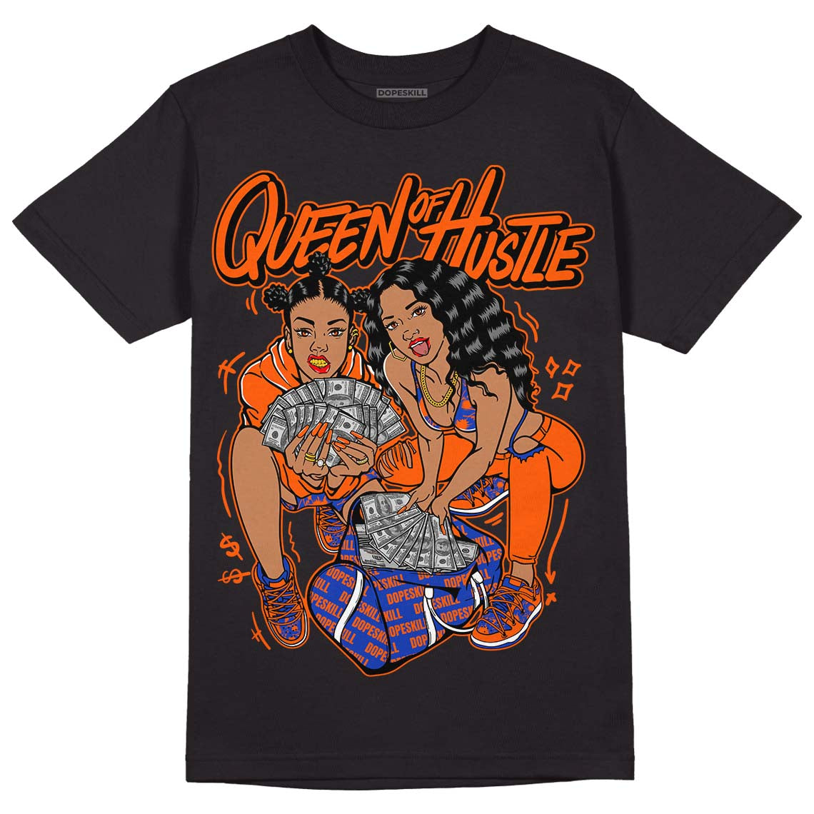 Dunk Low Futura Orange Blaze DopeSkill T-Shirt Queen Of Hustle Graphic Streetwear - Black