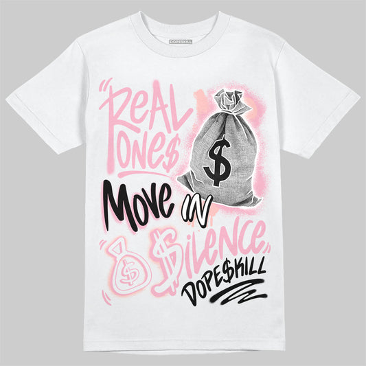 AMIRI White & Pink Stars Court Sneakers DopeSkill T-Shirt Real Ones Move In Silence Graphic Streetwear - White