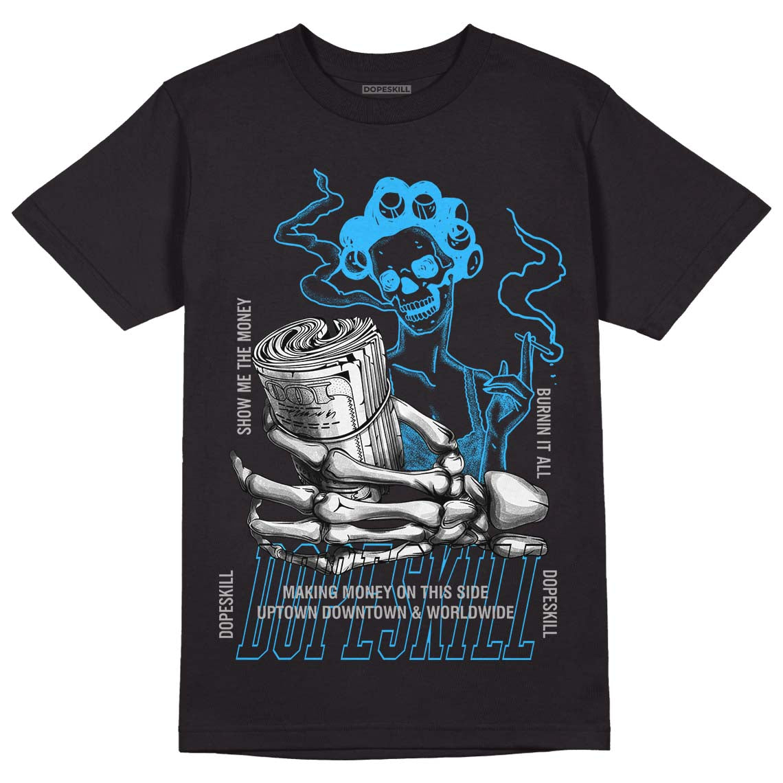 Jordan 2 Low "University Blue" DopeSkill T-Shirt Show Me The Money Graphic Streetwear - Black