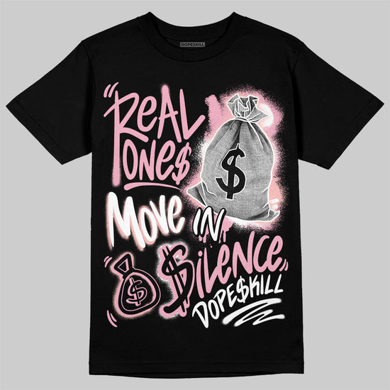 AMIRI White & Pink Stars Court Sneakers DopeSkill T-Shirt Real Ones Move In Silence Graphic Streetwear - Black