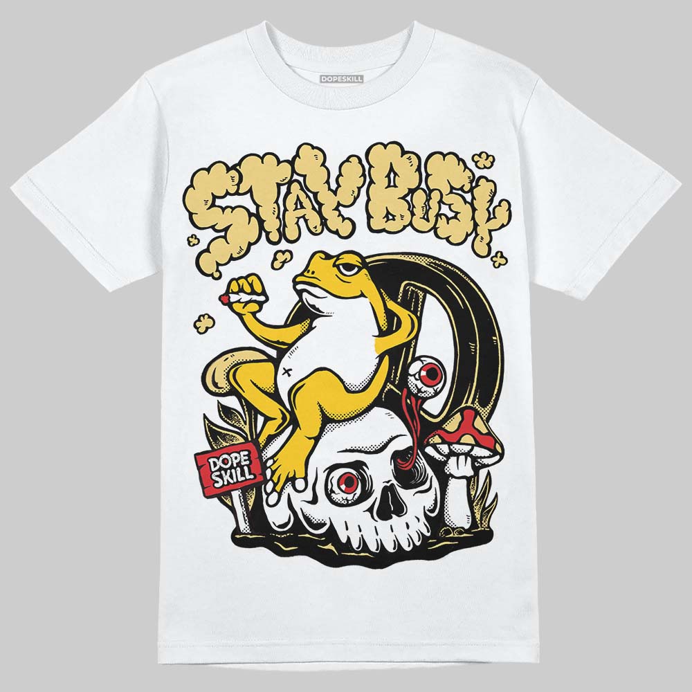 Quai 54 x Air Jordan 1 Retro Low OG Tour Yellow Black DopeSkill T-Shirt Stay Busy Graphic Streetwear - White