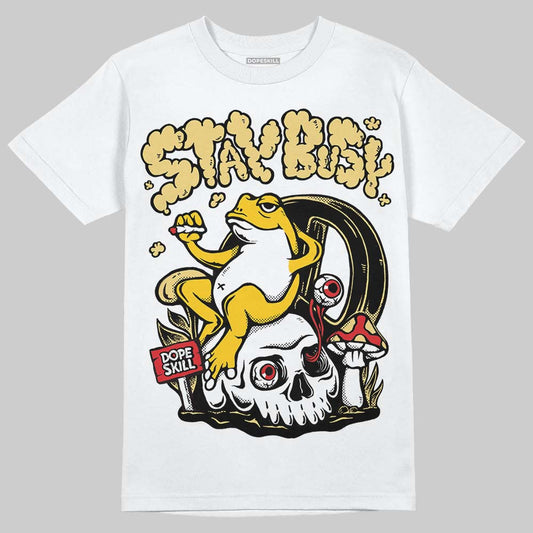 Quai 54 x Air Jordan 1 Retro Low OG Tour Yellow Black DopeSkill T-Shirt Stay Busy Graphic Streetwear - White