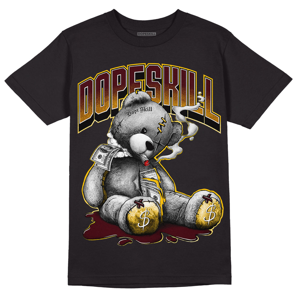 Dunk Yellow Bordeaux DopeSkill T-Shirt Sick Bear Graphic Streetwear - Black