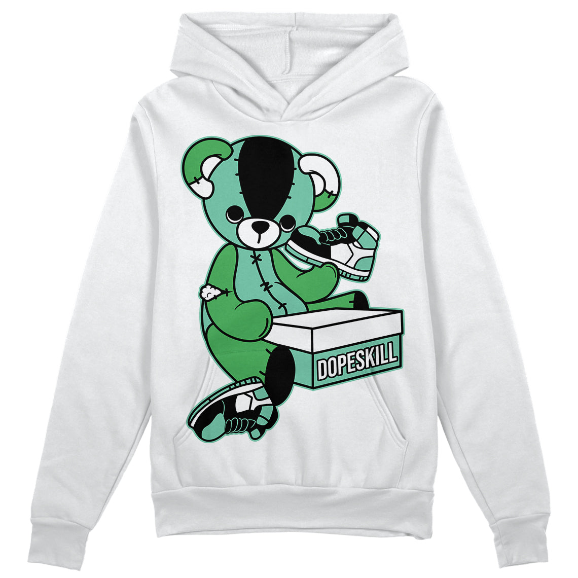 Jordan 1 High OG Green Glow DopeSkill Hoodie Sweatshirt Sneakerhead BEAR Graphic Streetwear - White