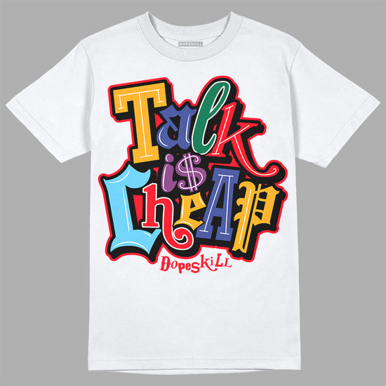 Jordan 1 Mid GS 'Six Championships' DopeSkill T-Shirt Talk Is Chip Graphic Streetwear - White