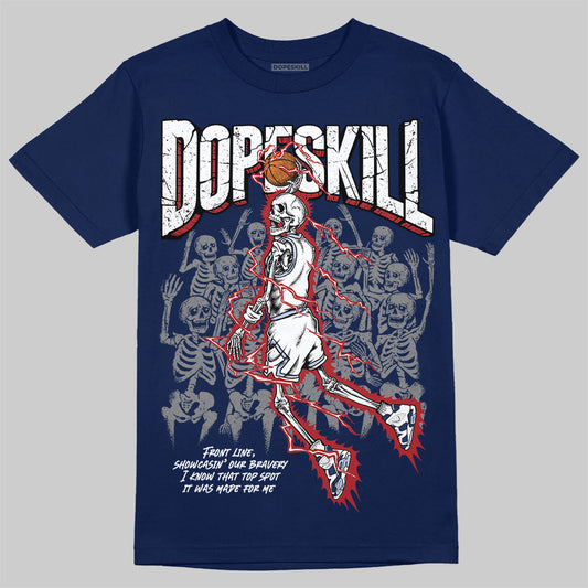 Jordan 6 Retro 'White And Midnight Navy' DopeSkill Navy T-shirt Thunder Dunk Graphic Streetwear