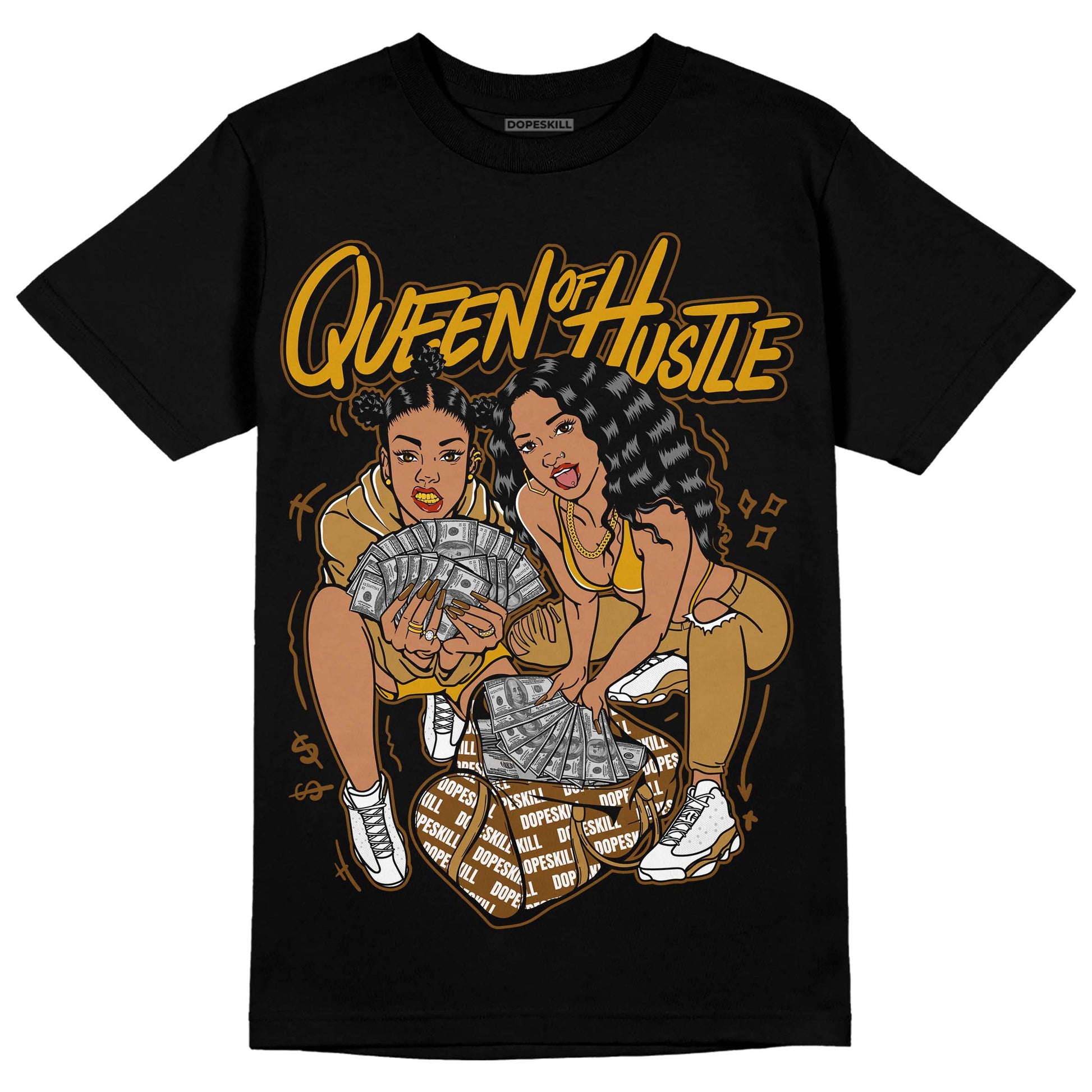 Jordan 13 Wheat 2023 DopeSkill T-Shirt Queen Of Hustle Graphic Streetwear - Black