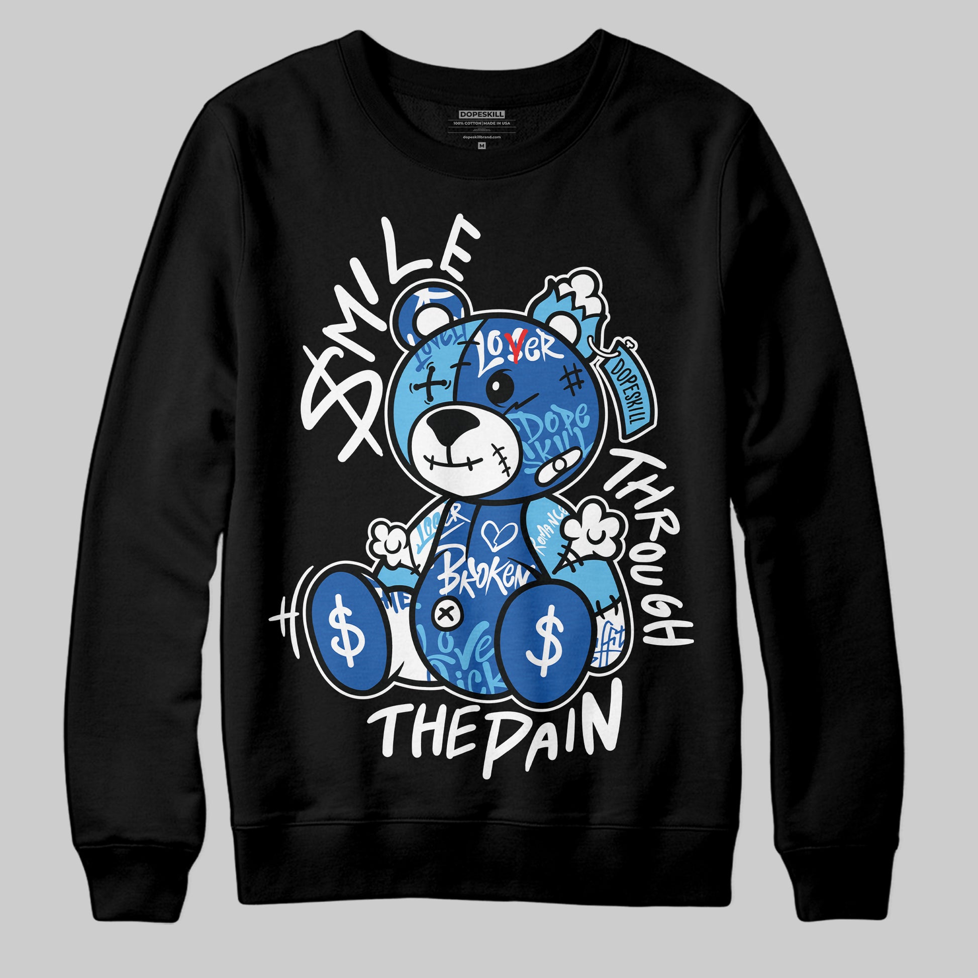 Jordan 12 “Blueberry” DopeSkill Sweatshirt Smile Through The Pain Graphic Streetwear - Black