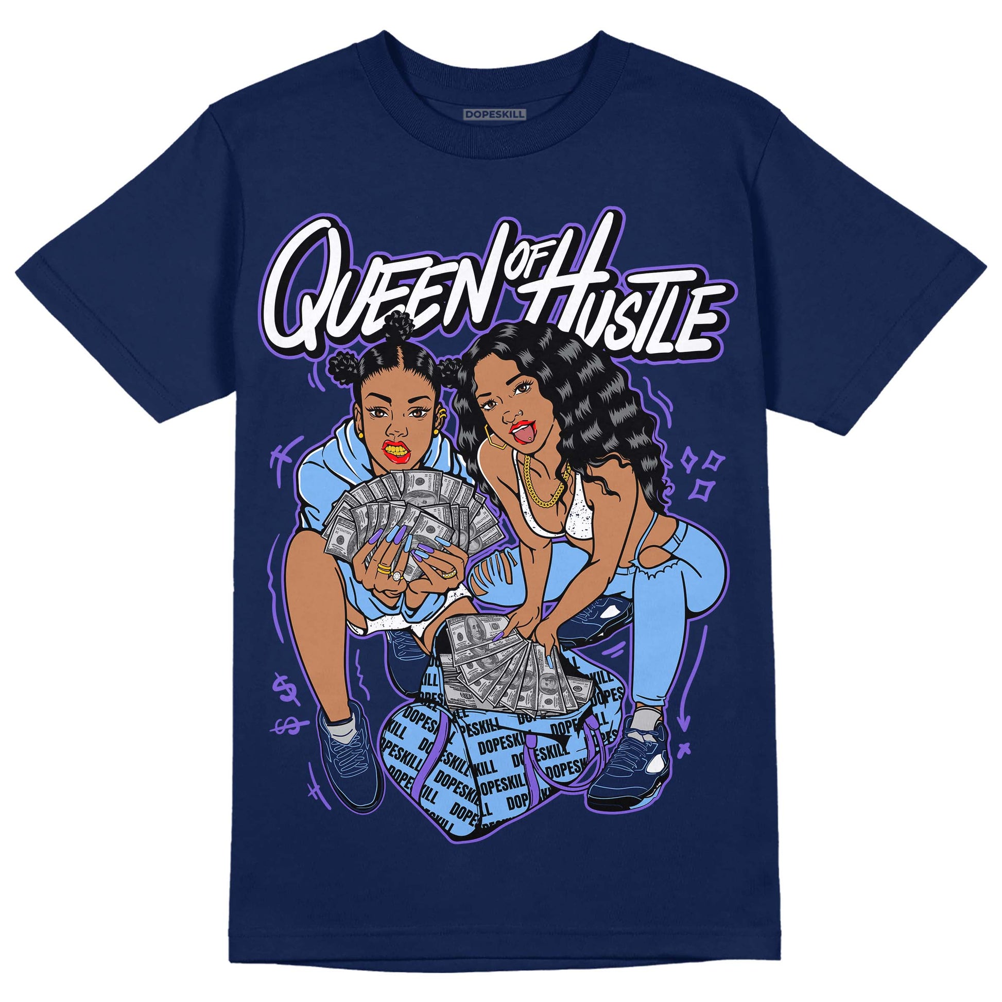 Jordan 5 SE “Georgetown” DopeSkill Midnight Navy T-Shirt Queen Of Hustle Graphic Streetwear