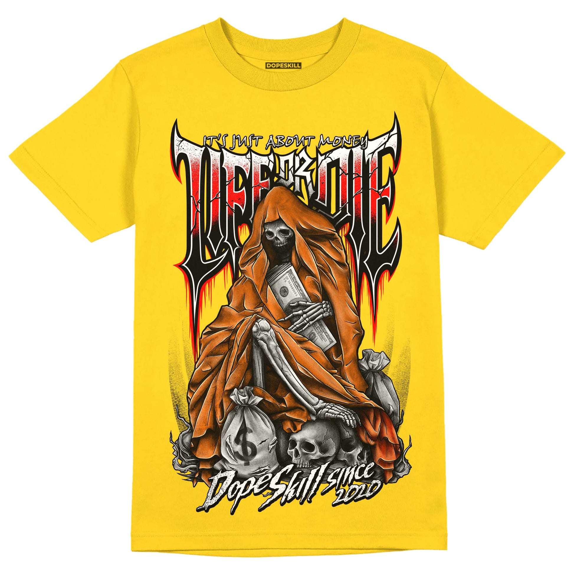 Jordan 4 Thunder DopeSkill T-Shirt Life or Die Graphic Streetwear - Tour Yellow