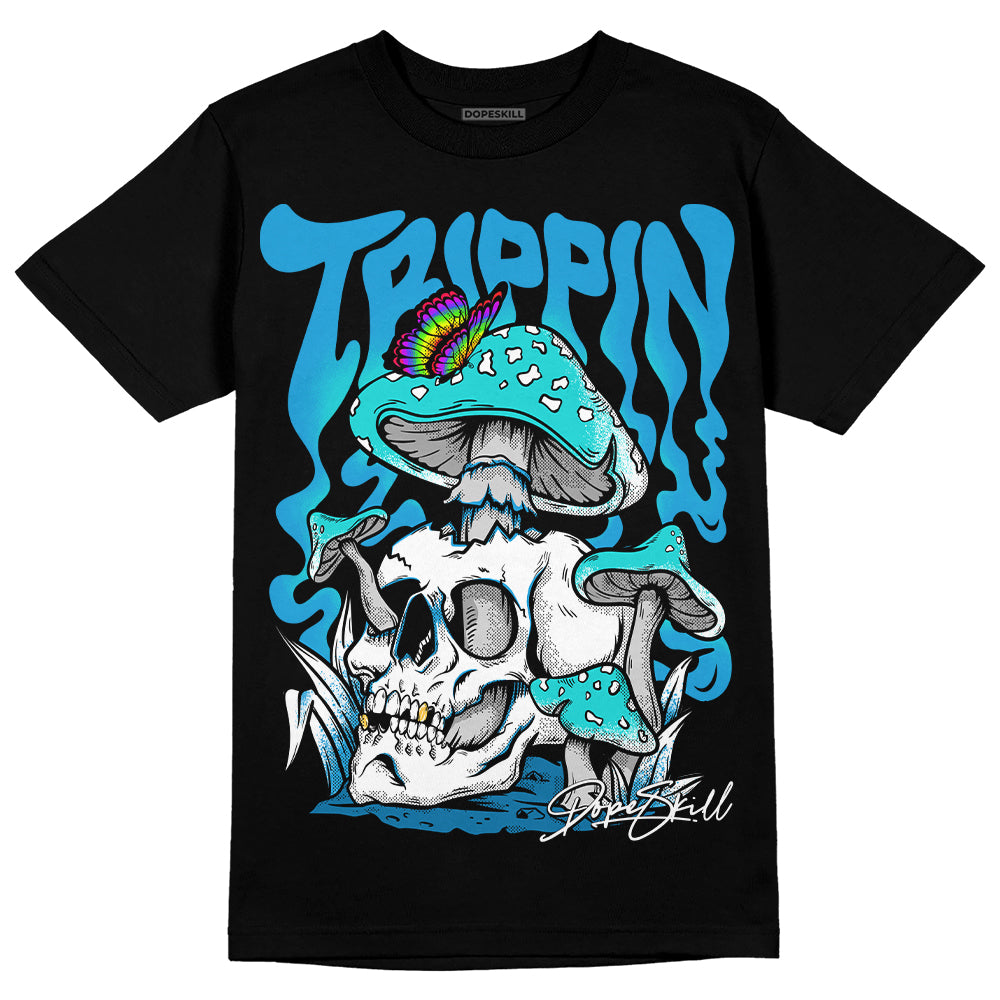 Jordan 4 Retro Military Blue DopeSkill T-Shirt Trippin Graphic Streetwear - Black