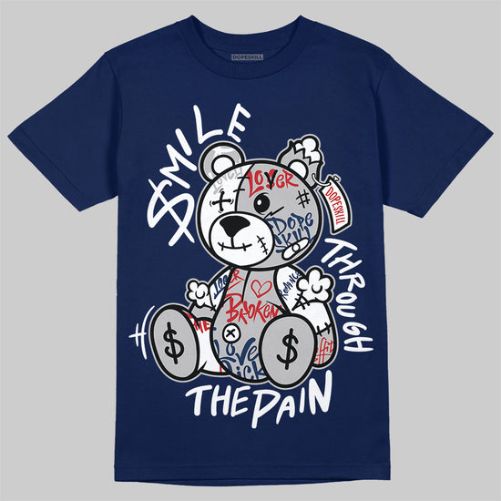 Jordan 4 SB “Summit White/Navy” DopeSkill T-Shirt Smile Through The Pain Graphic Streetwear - navy