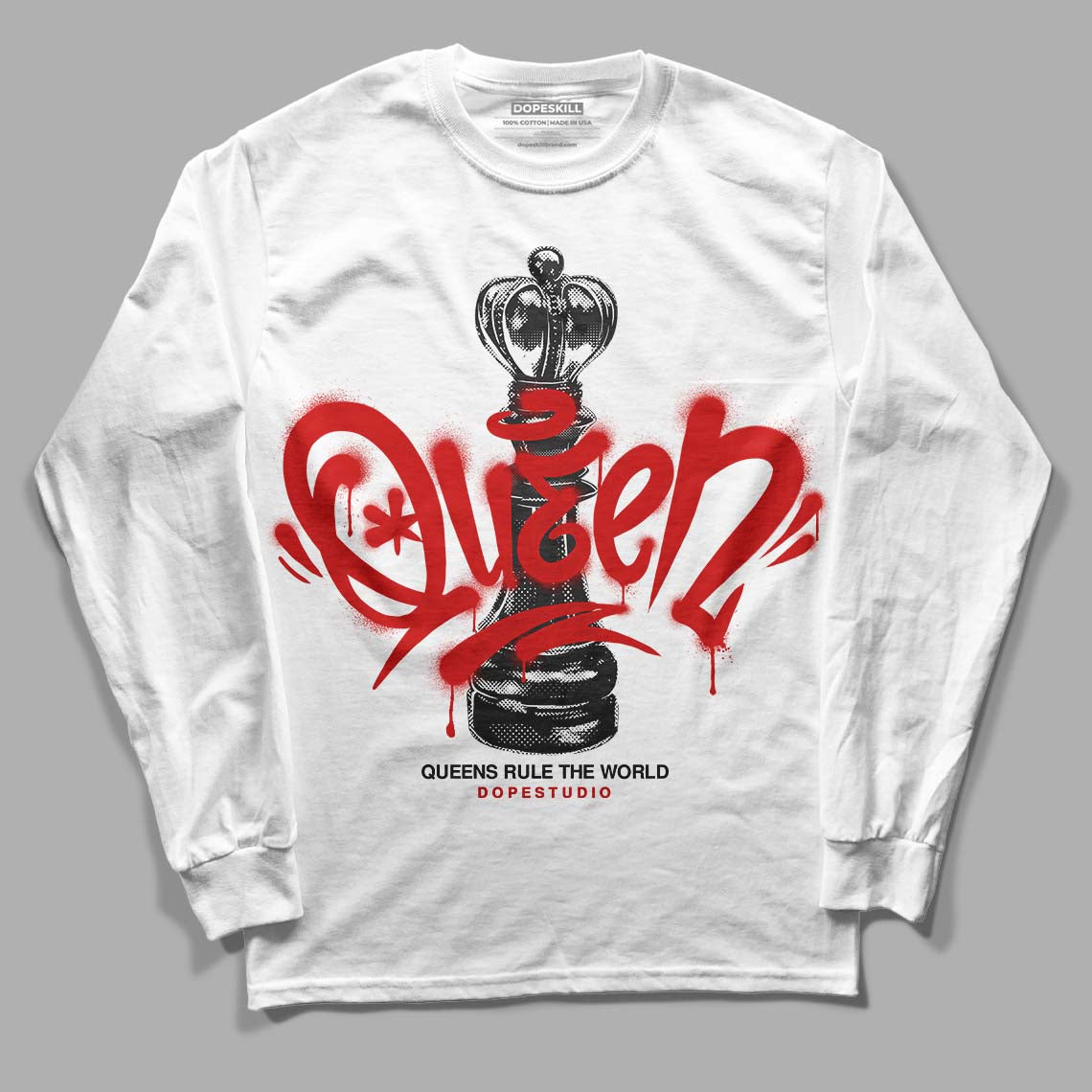 Jordan 1 Retro Low "Black Toe" DopeSkill Long Sleeve T-Shirt Queen Chess Graphic Streetwear - White