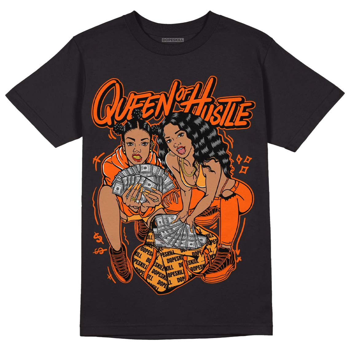 Jordan 12 Retro Brilliant Orange DopeSkill T-Shirt Queen Of Hustle Graphic Streetwear - Black