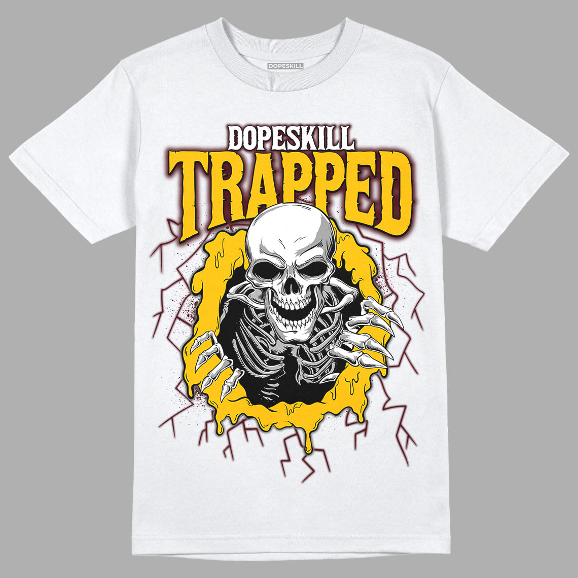 Dunk Yellow Bordeaux DopeSkill T-Shirt Trapped Halloween Graphic Streetwear - White