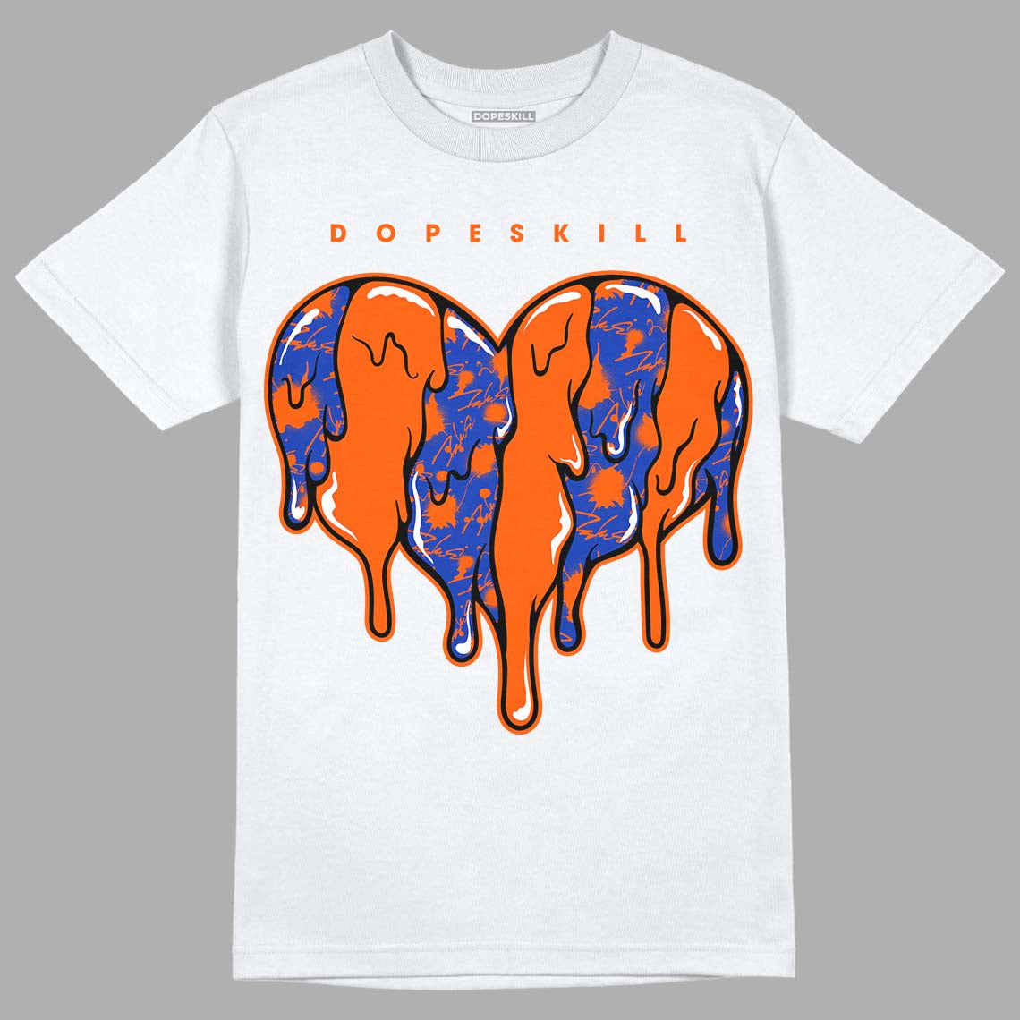 Dunk Low Futura Orange Blaze DopeSkill T-Shirt Slime Drip Heart Graphic Streetwear - White