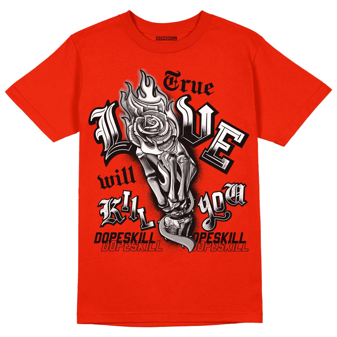 Yeezy Foam Runner Red Dopeskill Vermillion Red T-shirt True Love Will Kill You Graphic Streetwear