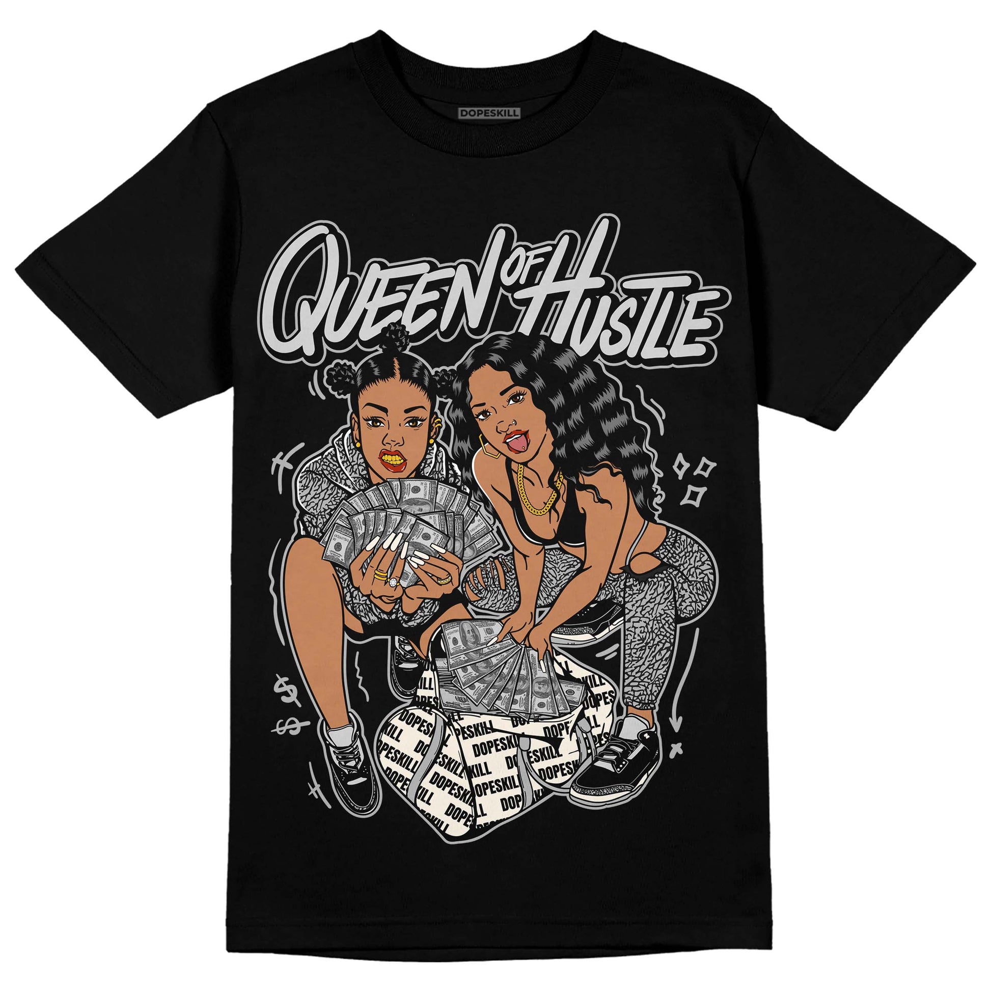 Jordan 3 “Off Noir” DopeSkill T-Shirt Queen Of Hustle Graphic Streetwear - Black