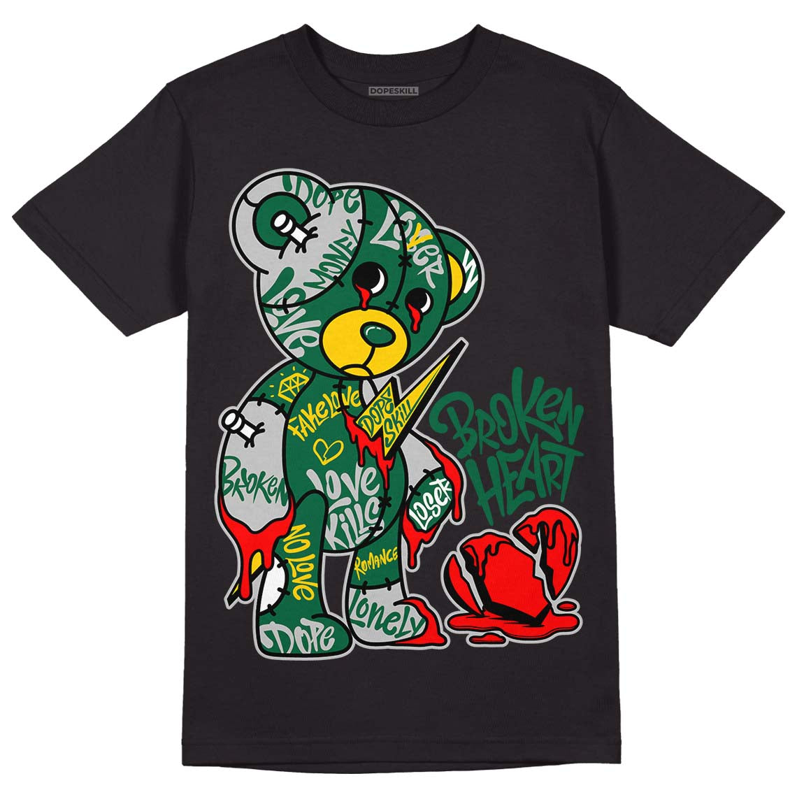 Jordan 1 Retro High OG Gorge Green DopeSkill T-Shirt Broken Heart Graphic Streetwear - Black