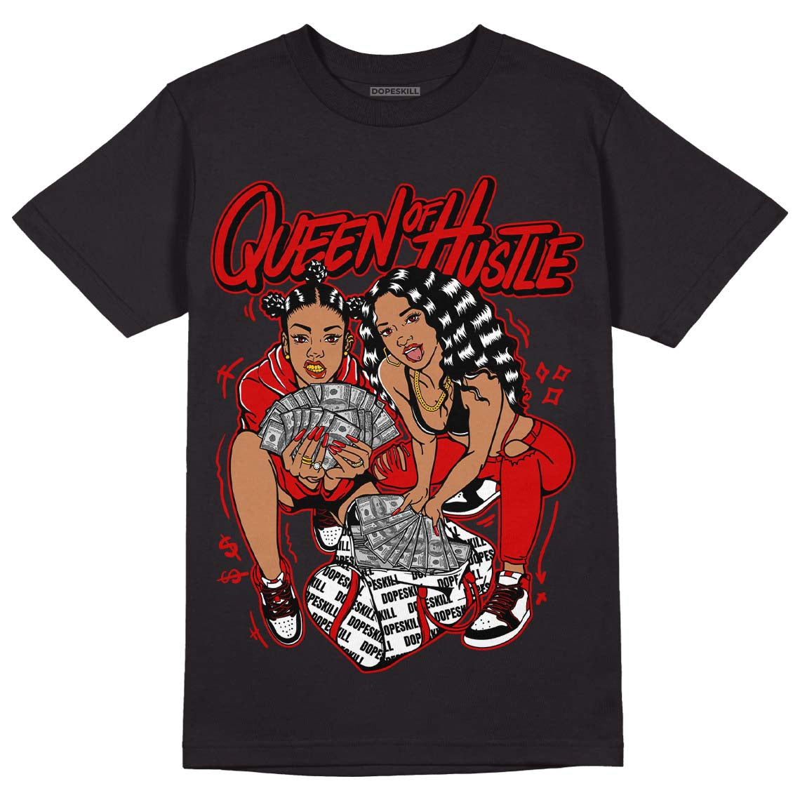 Jordan 1 Retro Low "Black Toe" DopeSkill T-Shirt Queen Of Hustle Graphic Streetwear - Black